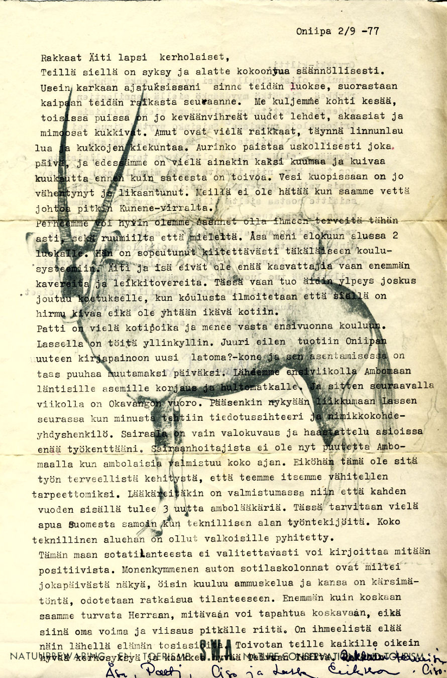 Cison kirje syyskuussa 1977