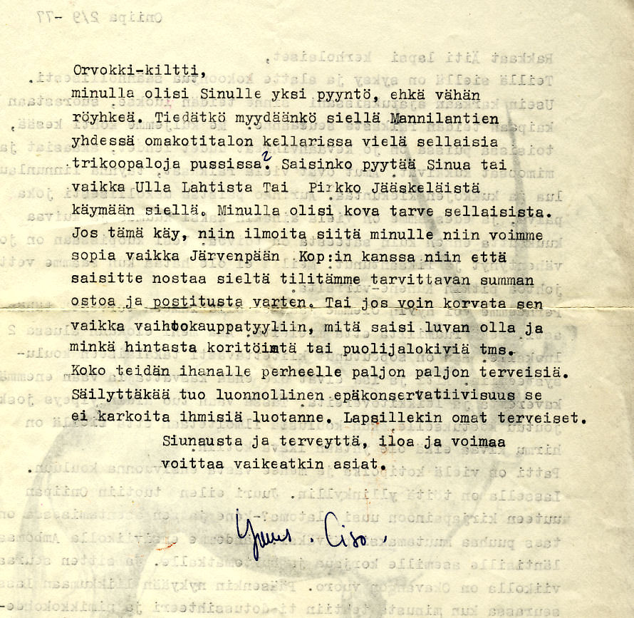 Cison kirje syyskuussa 1977